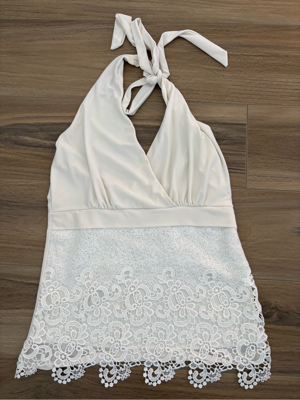 White Halter Lace Trim Top